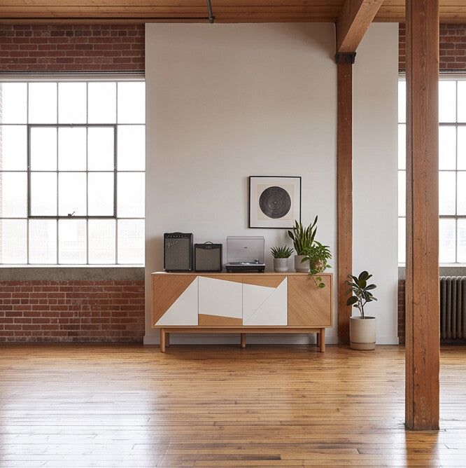 קומודת אלון ולבן עם חזית גרפית — תמונה 2
