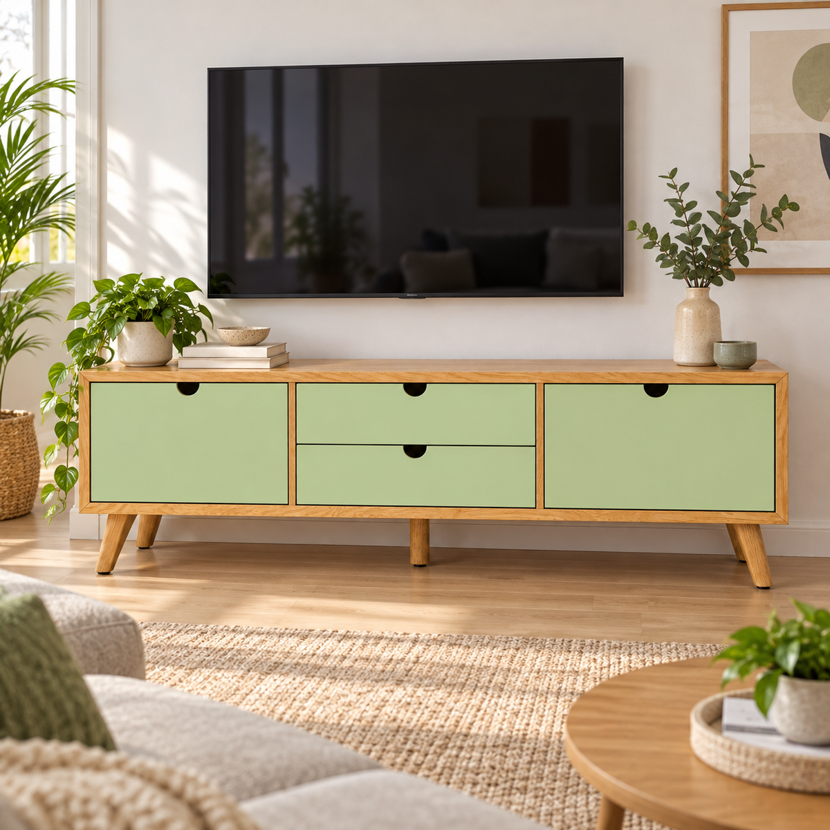 מזנון טלוויזיה POL ירוק רגל עץ 180 ס״מ – הדמיה home