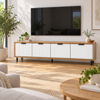 מזנון טלוויזיה פסים לבן סיכה 180 ס״מ – הדמיה home