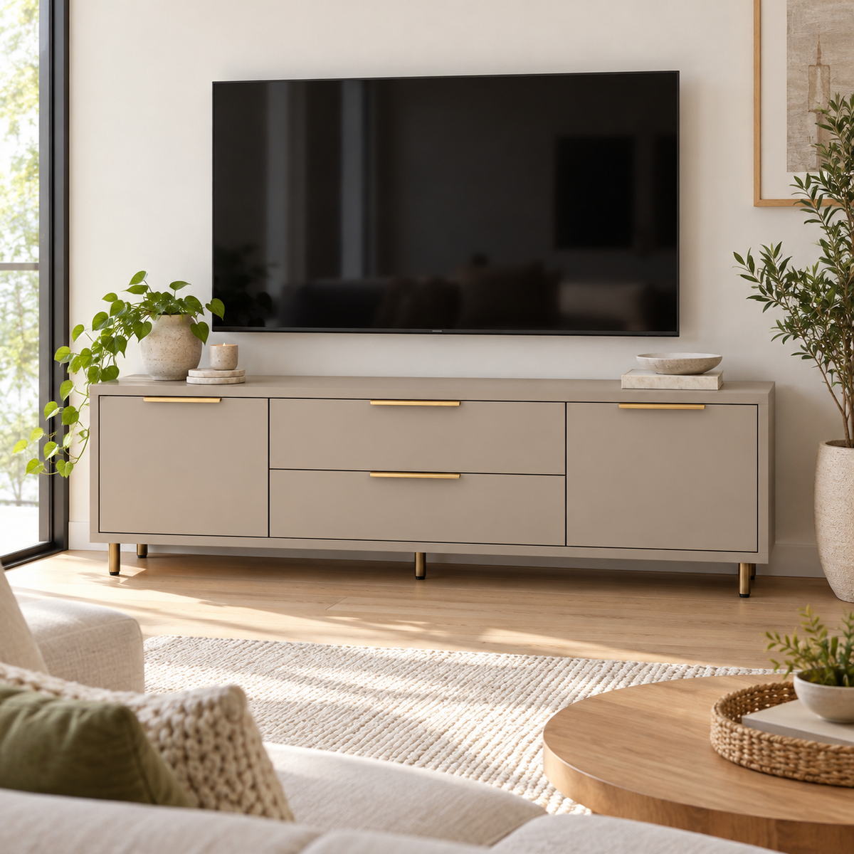 מזנון טלוויזיה חול 180 ס״מ – הדמיה home