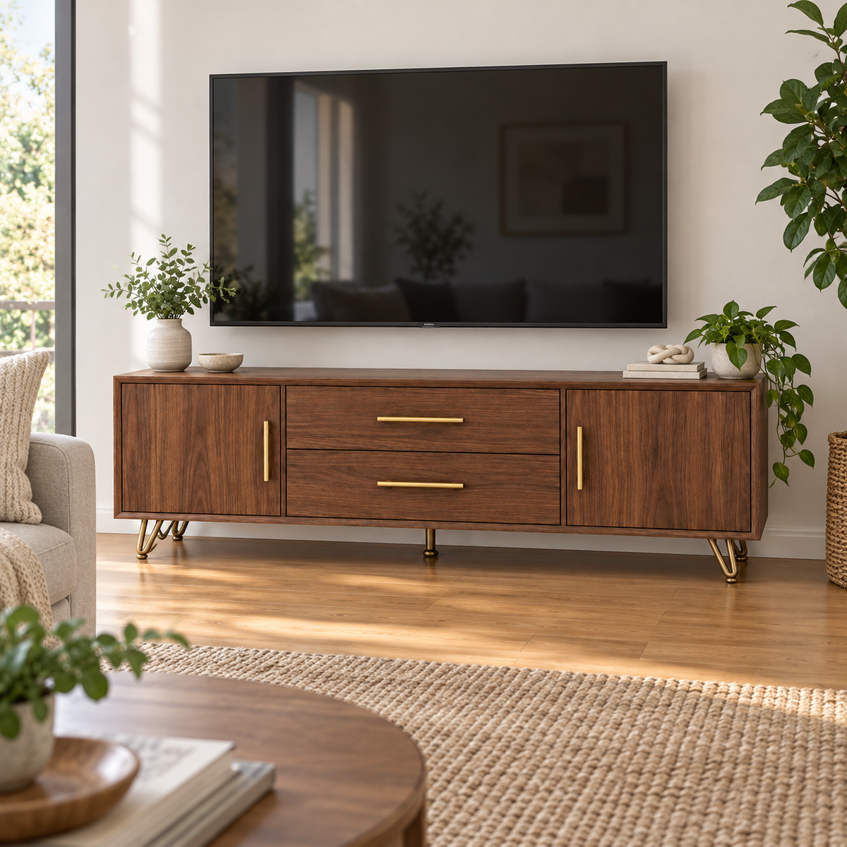 מזנון טלוויזיה אגוז 180 ס״מ – הדמיה home