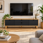 מזנון טלוויזיה POL שחור רגל עץ 180 ס״מ – הדמיה home